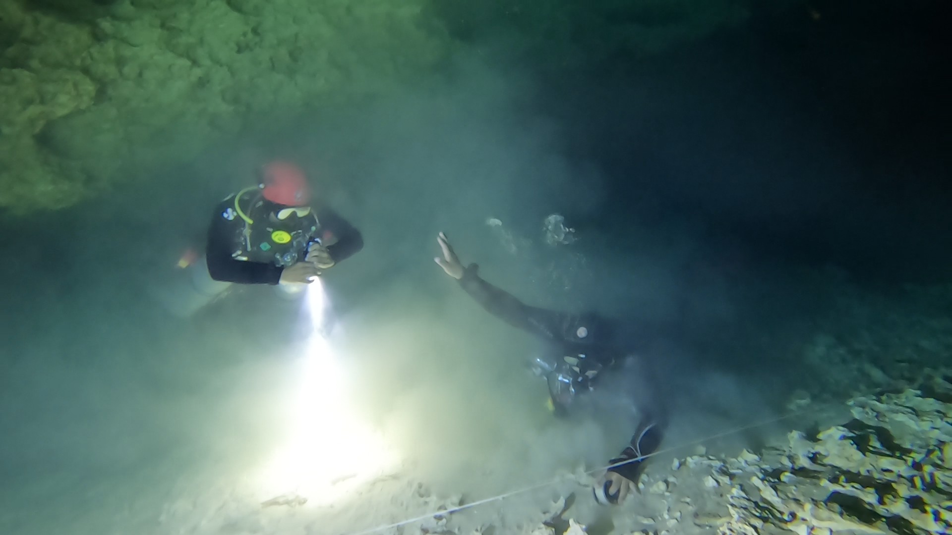 Diver searching for a lost line